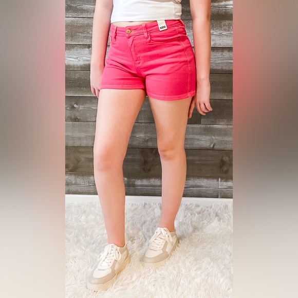 judy blue high waist magenta garment dyed shorts pocket embroidery JB150266REG - Picture 6 of 16